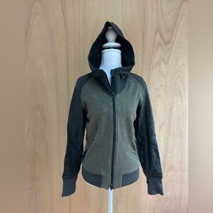 New Balance Two-Tone Hooded Zip-Up Jacket with Leather Sleeves